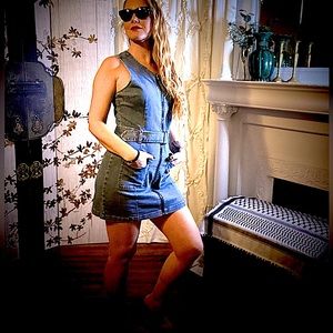 NWT Repreve by Rewash Denim Dress w Front Zipper/Belt/Pockets Size Large
